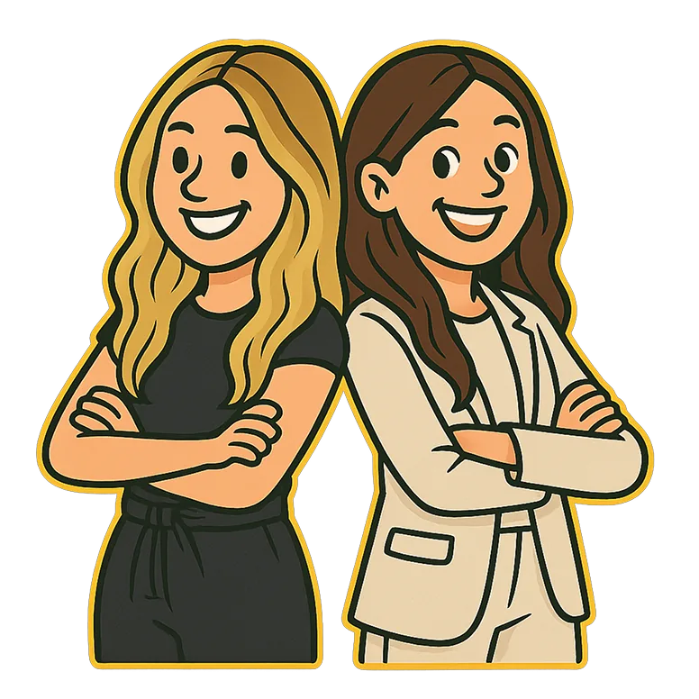 Ilustração de Jamille e Júlia de braços cruzados